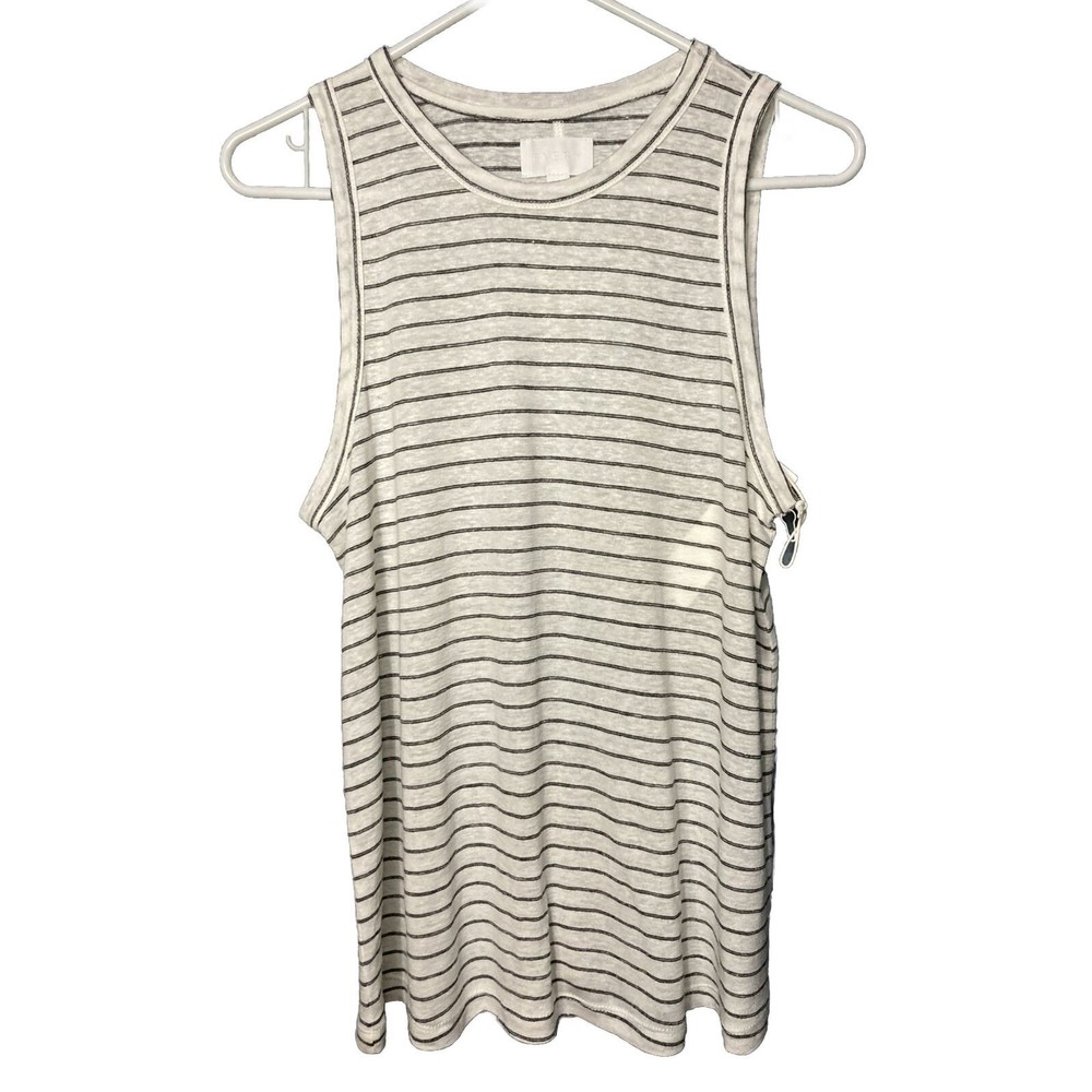 Every Linen Blend Women's Tank Top White/Black Striped‎ Sleeveless Shirt Size M